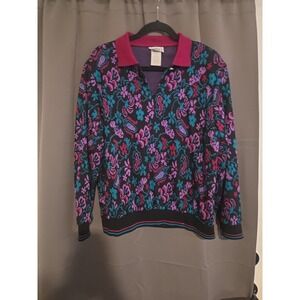 Cricket Lane Multicolor Floral Print Knit Sweater, Women's Large Pullover,‎ Vtg